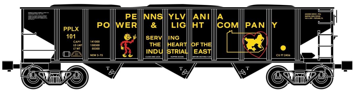 Ready Made Trains O Scale 3 Bay Hopper Pennsylvania w/ Load (Power & Light Company) - RMT66276